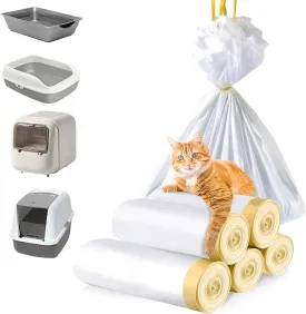 100Count (5 Rolls) Waste Drawer Liners Bags Compatible Litter-Robot 3/4 Heavy Duty, Large Drawstring Cat Litter Bags for Litter Box Jumbo,23 * 14 Pet Trash Bags with Drawstring Super Thick