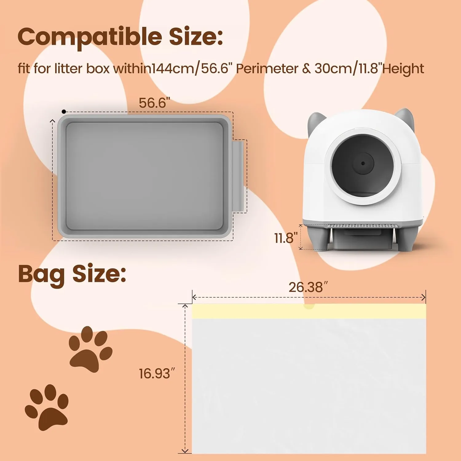 120 Count Cat Litter Box Liners, 2.5Mils Thick Cat Litter Bags - Self-Cleaning Litter Box Replacement Liners with Drawstring, Heavy Duty - 26" x 16"