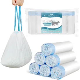 120 Count Cat Litter Box Liners for Drawstring Closure, Heavy Duty Leak-Proof, Tear-Resistant & Odor Control for Self-Cleaning Litter Boxes Fits,M(25.2"x15.7") Blue