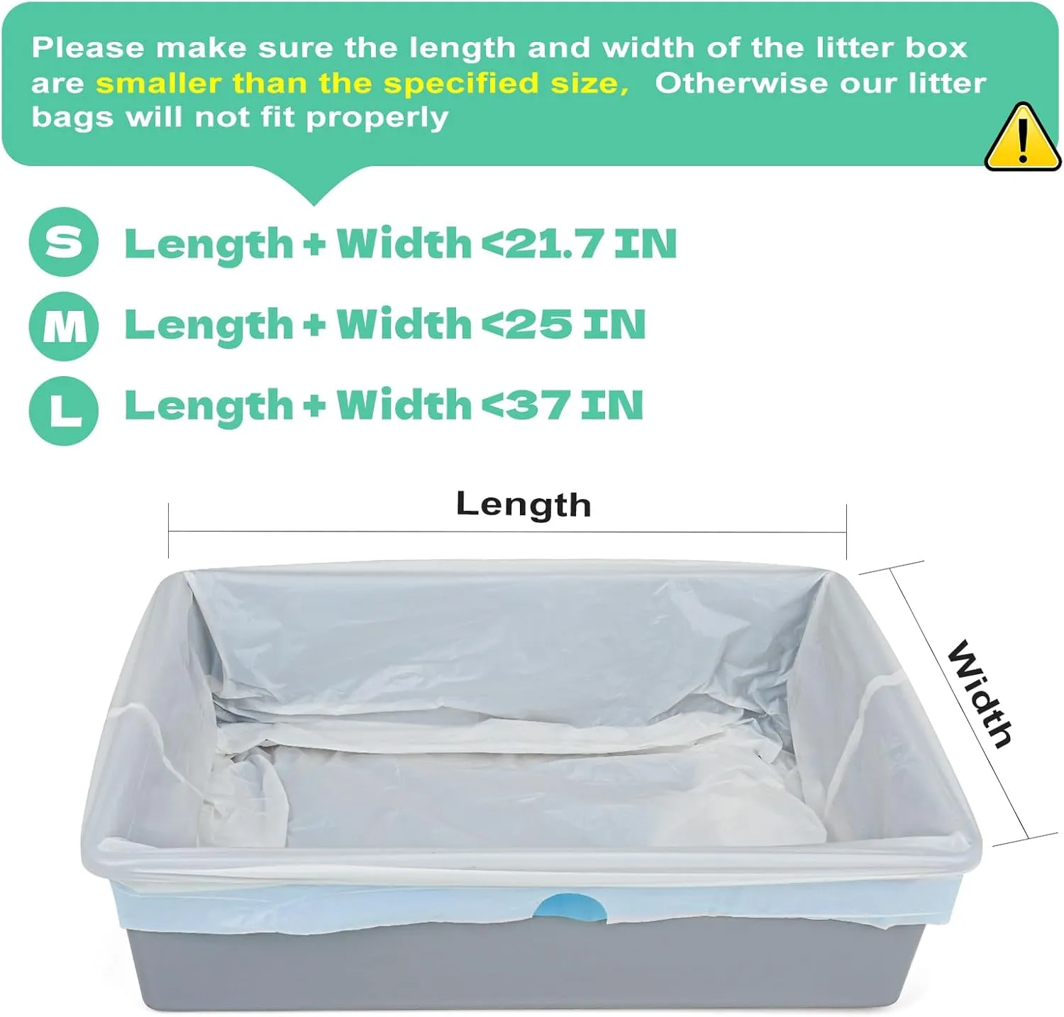 120 Count Cat Litter Box Liners for Drawstring Closure, Heavy Duty Leak-Proof, Tear-Resistant & Odor Control for Self-Cleaning Litter Boxes Fits,M(25.2"x15.7") Blue