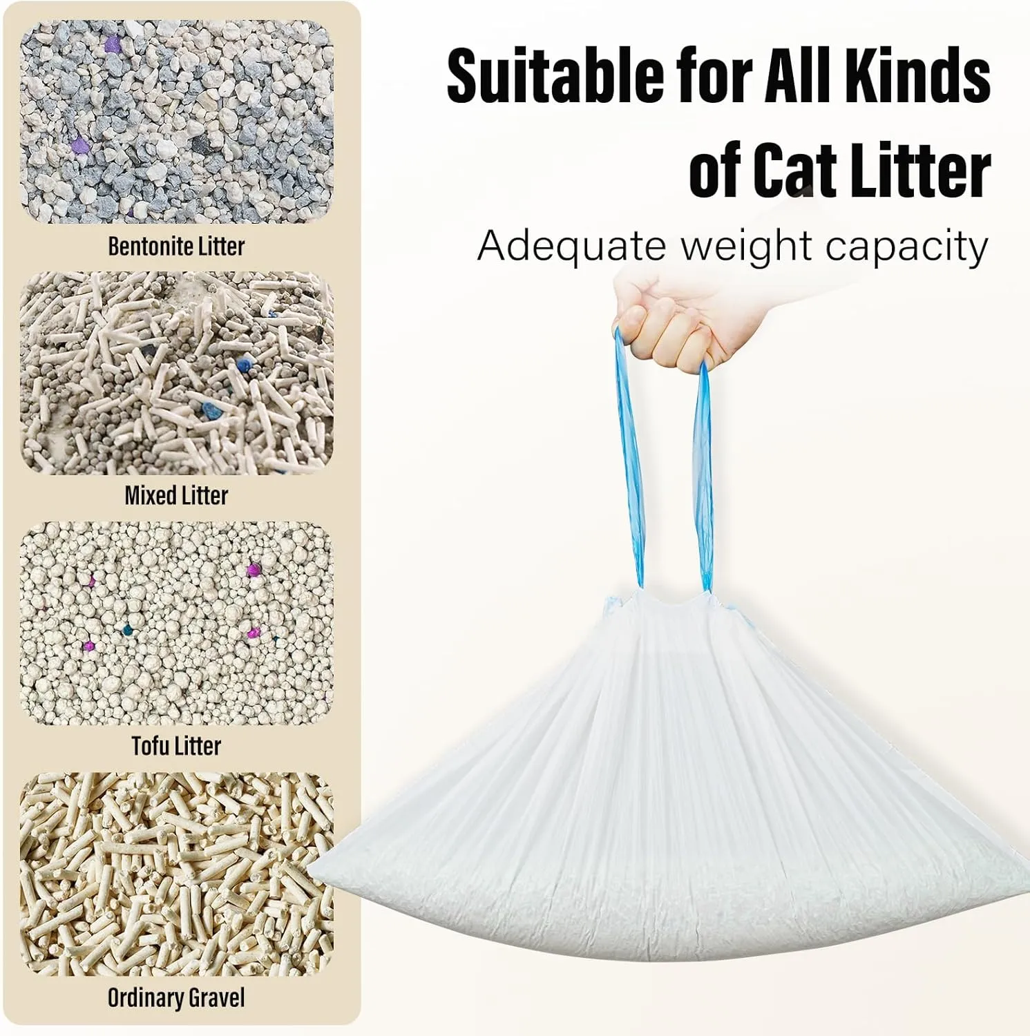 120 Count Cat Litter Box Liners for Drawstring Closure, Heavy Duty Leak-Proof, Tear-Resistant & Odor Control for Self-Cleaning Litter Boxes Fits,M(25.2"x15.7") Blue