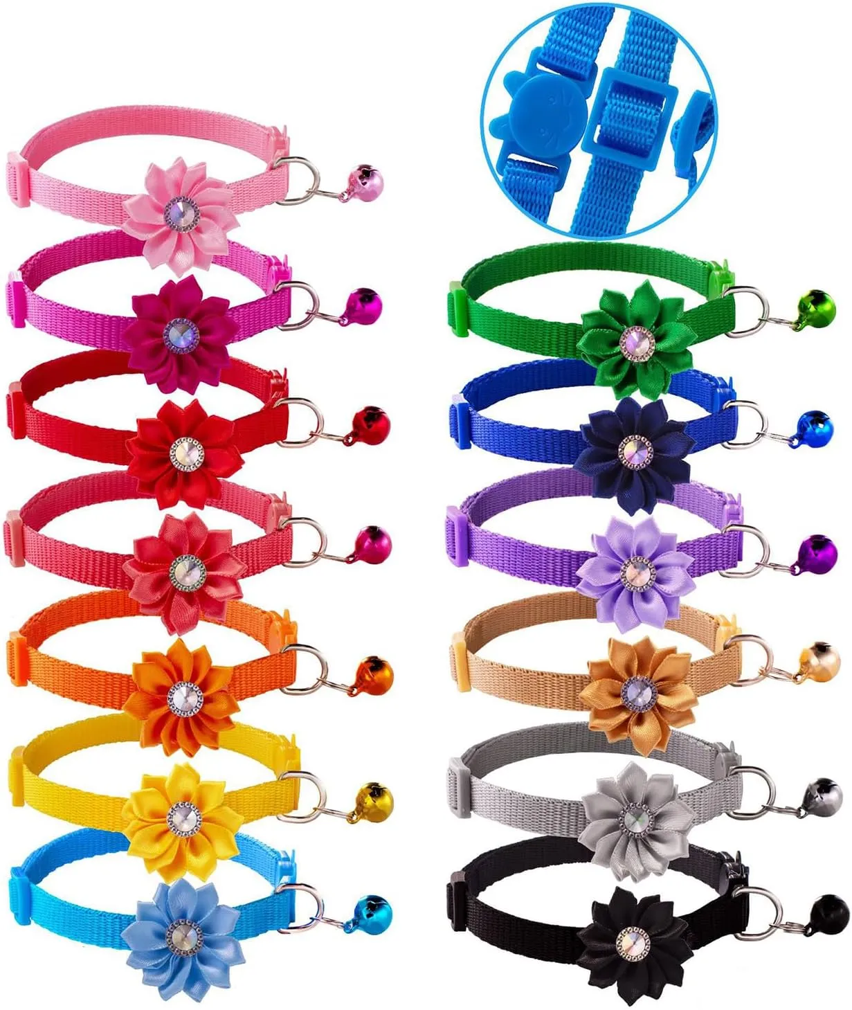 13Pcs Puppy Collars, Cat ID Collars with Bell Adjustable 19-32cm, Flower Soft Nylon Adjustable Breakaway Identification Collars for Puppy Kittens(Breakaway)