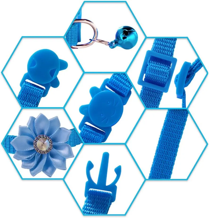 13Pcs Puppy Collars, Cat ID Collars with Bell Adjustable 19-32cm, Flower Soft Nylon Adjustable Breakaway Identification Collars for Puppy Kittens(Breakaway)