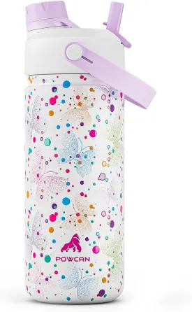 18 oz Kids Insulated Water Bottle: BPA-Free, Easy Clean, Keep Cold 24H, Leakproof, Stainless Steel Cup, Unique Patterns, Dual-Function Lid for School, Travel, Party, Playtime, Gift (Dotty Butterfly)