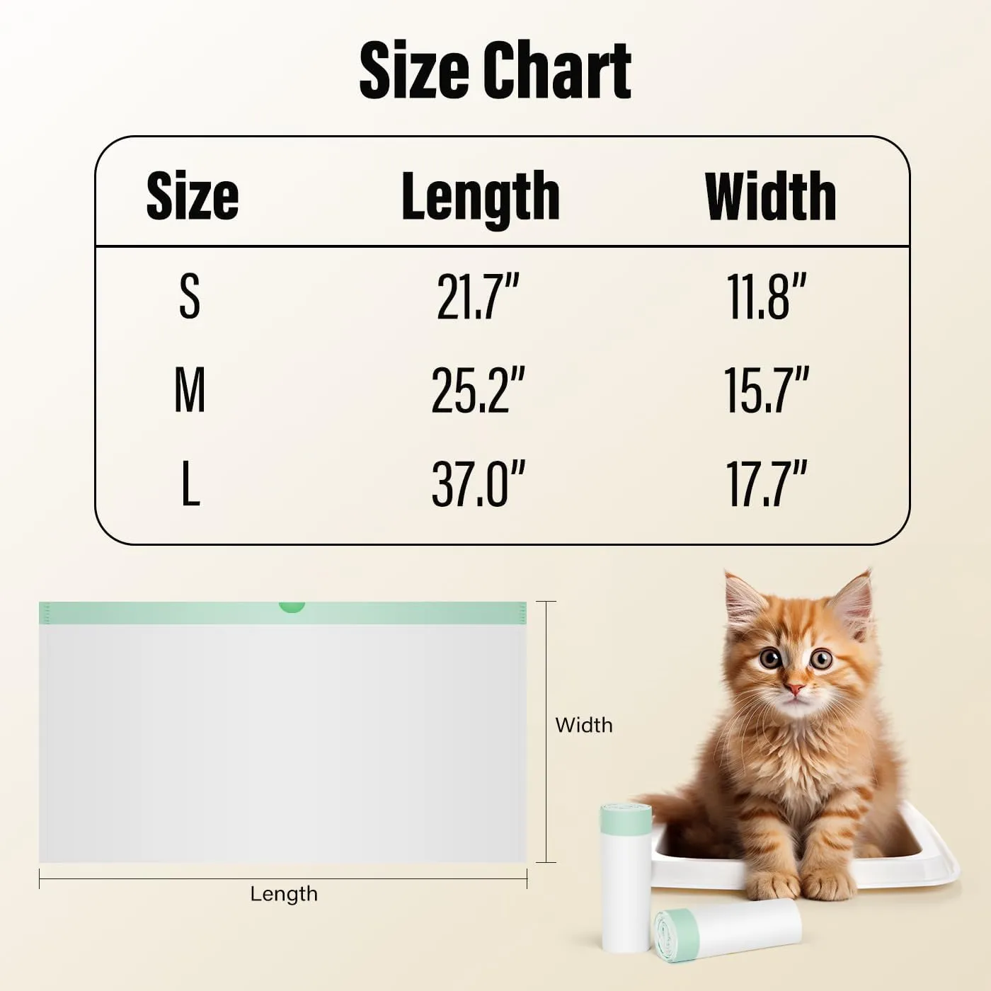 20 Pack Cat Litter Box Bags with Drawstring - Heavy Duty Leak-Proof Liners for Litter Robot 3/4, Automatic & Standard Boxes,Odor Control, 3 Sizes(Green, M(25.2"x15.7"))