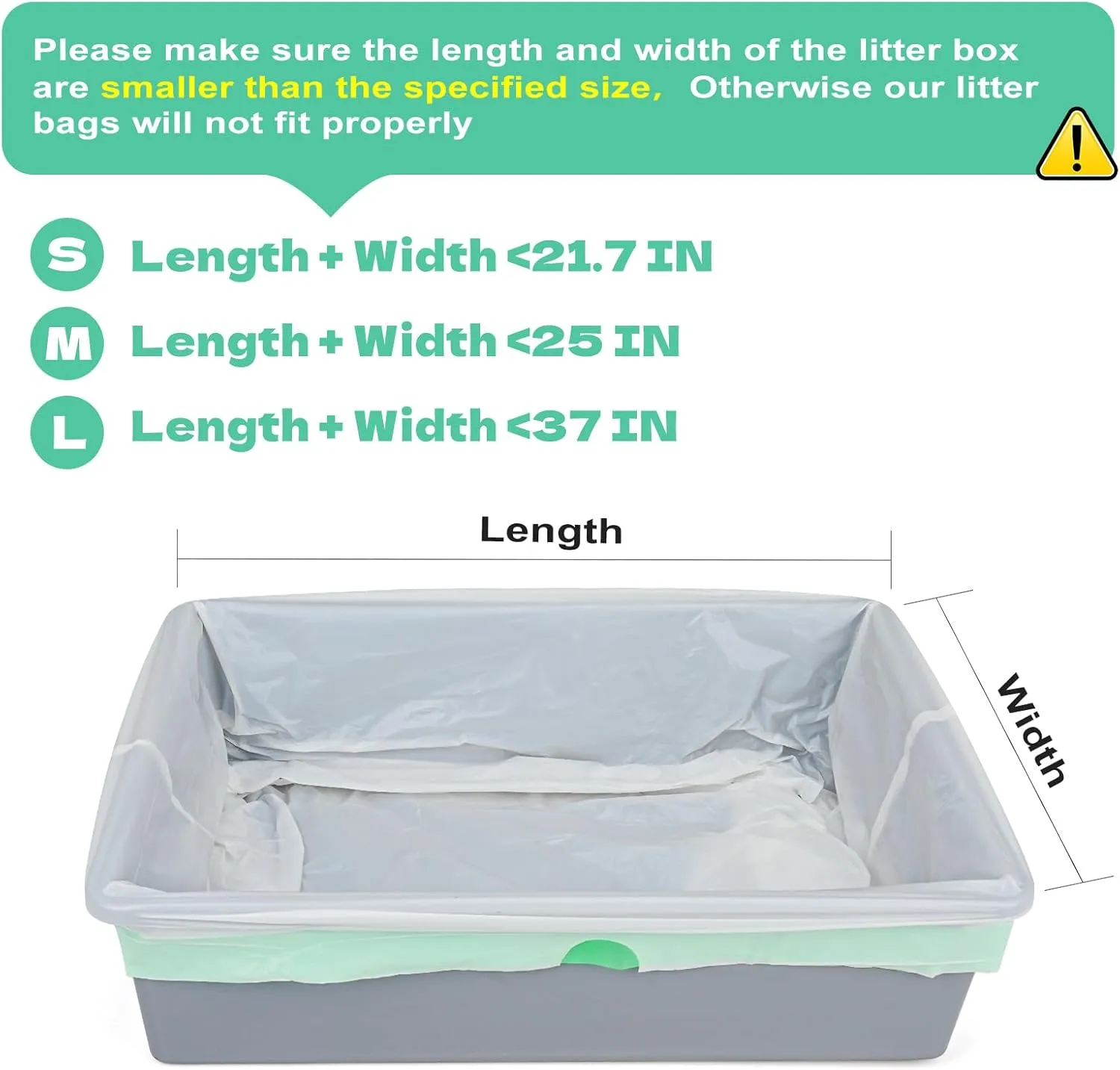 20 Pack Cat Litter Box Bags with Drawstring - Heavy Duty Leak-Proof Liners for Litter Robot 3/4, Automatic & Standard Boxes,Odor Control, 3 Sizes(Green, M(25.2"x15.7"))
