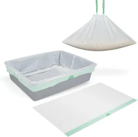 20 Pack Cat Litter Box Bags with Drawstring - Heavy Duty Leak-Proof Liners for Litter Robot 3/4, Automatic & Standard Boxes,Odor Control, 3 Sizes(Green, M(25.2"x15.7"))