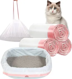 30 Count Large Cat Litter Box Liners 36x18 Drawstring Cat Litter Bags 2Mil Thick Durable 20-Pound Capacity for Self Cleaning Litter Boxes Waterproof, Easy Clean Up (White 30Count)