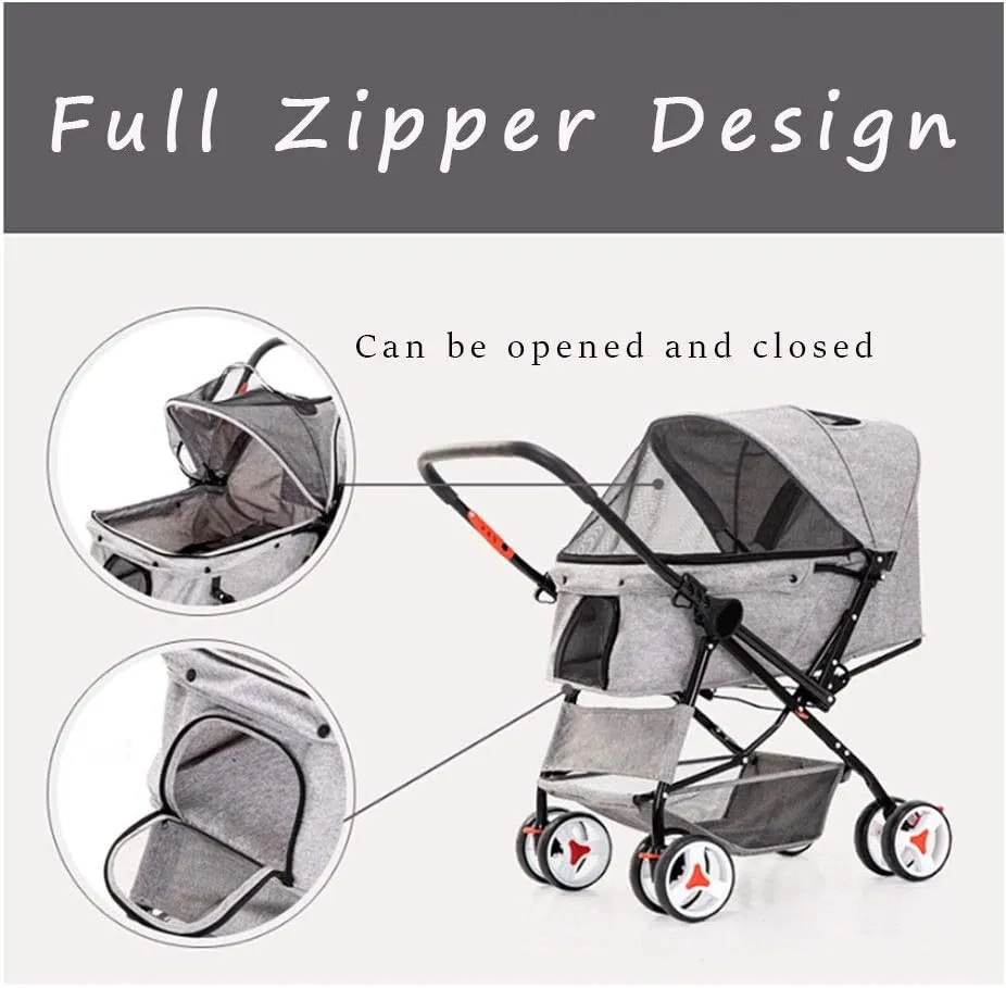4 Wheel Dog Strollers for Medium Small Dogs Cat/Dog Stroller Easy One-Hand Fold Reversible Push Handle Pet Stroller Puppy & Kitten Carrier Extended Cockpit (Black)