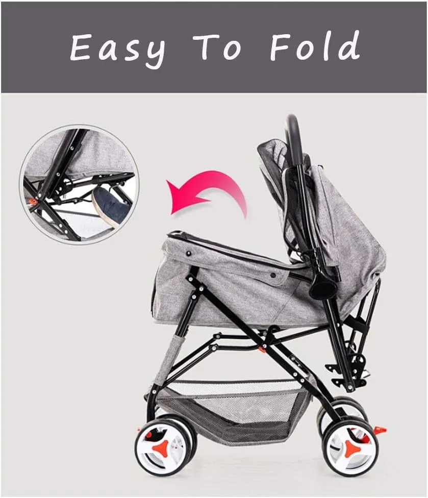 4 Wheel Dog Strollers for Medium Small Dogs Cat/Dog Stroller Easy One-Hand Fold Reversible Push Handle Pet Stroller Puppy & Kitten Carrier Extended Cockpit (Black)