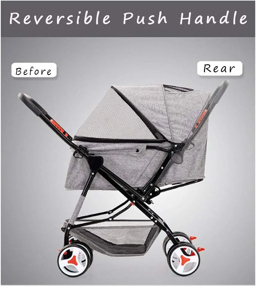 4 Wheel Dog Strollers for Medium Small Dogs Cat/Dog Stroller Easy One-Hand Fold Reversible Push Handle Pet Stroller Puppy & Kitten Carrier Extended Cockpit (Black)