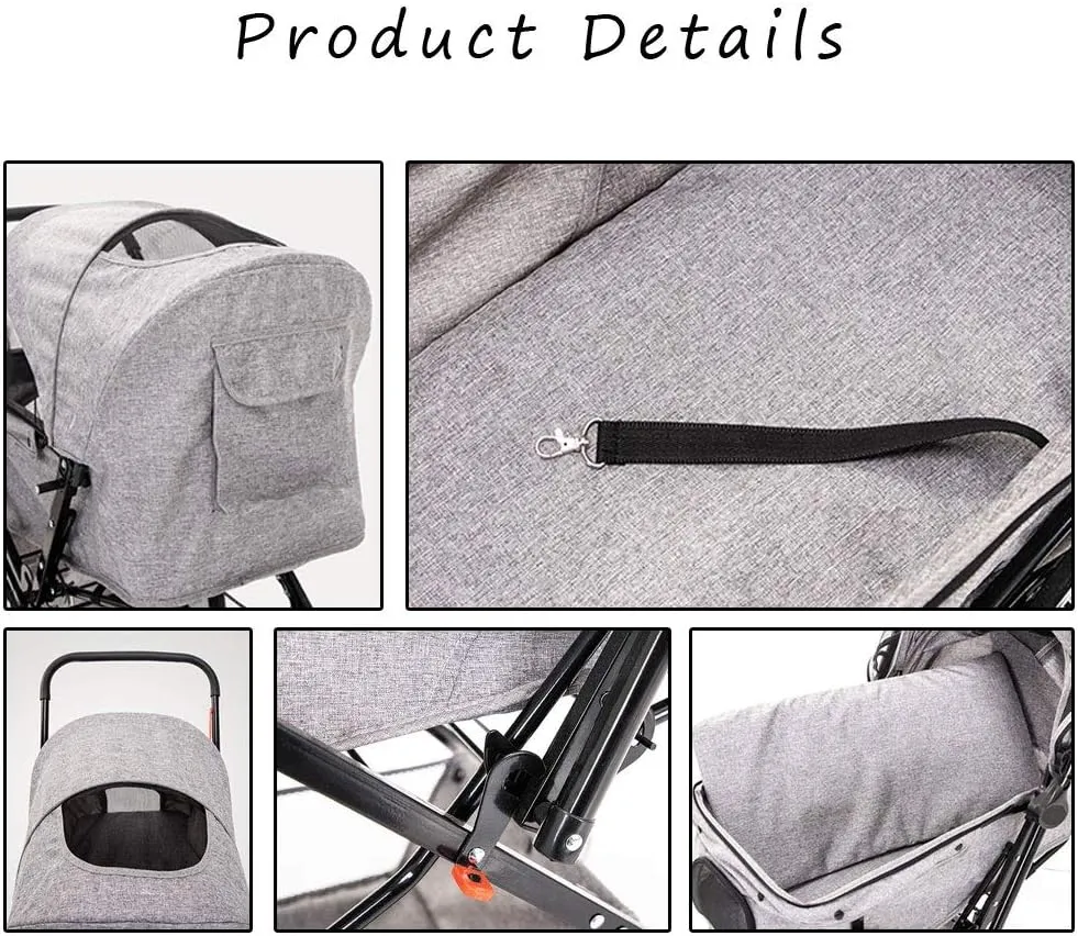 4 Wheel Dog Strollers for Medium Small Dogs Cat/Dog Stroller Easy One-Hand Fold Reversible Push Handle Pet Stroller Puppy & Kitten Carrier Extended Cockpit (Black)