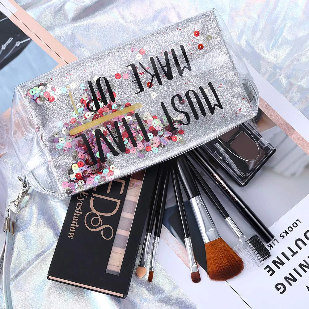 All in One Makeup Gift Set -12 Colors Eyeshadow Palette   Waterproof Black Eyeliner Pencil   Duo Pressed Eyebrow Powder Kit   5 Brushes and Quicksand Silver Cosmetic Bag