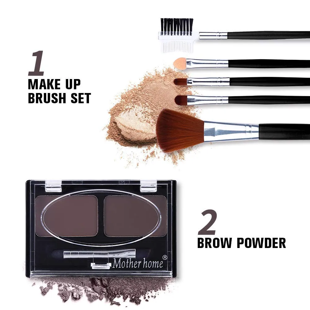 All in One Makeup Gift Set -12 Colors Eyeshadow Palette   Waterproof Black Eyeliner Pencil   Duo Pressed Eyebrow Powder Kit   5 Brushes and Quicksand Silver Cosmetic Bag