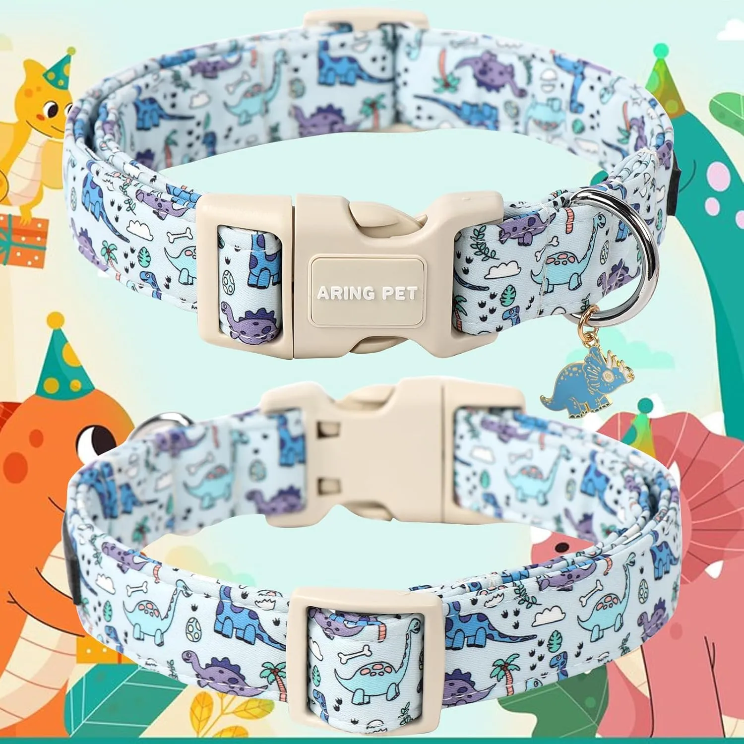ARING PET Dinosaur Dog Collar-Cute Dog Collar for Small Dogs, Adjustable Dinosaur Print Pet Collars Puppy Collar for Small Medium Large Dogs