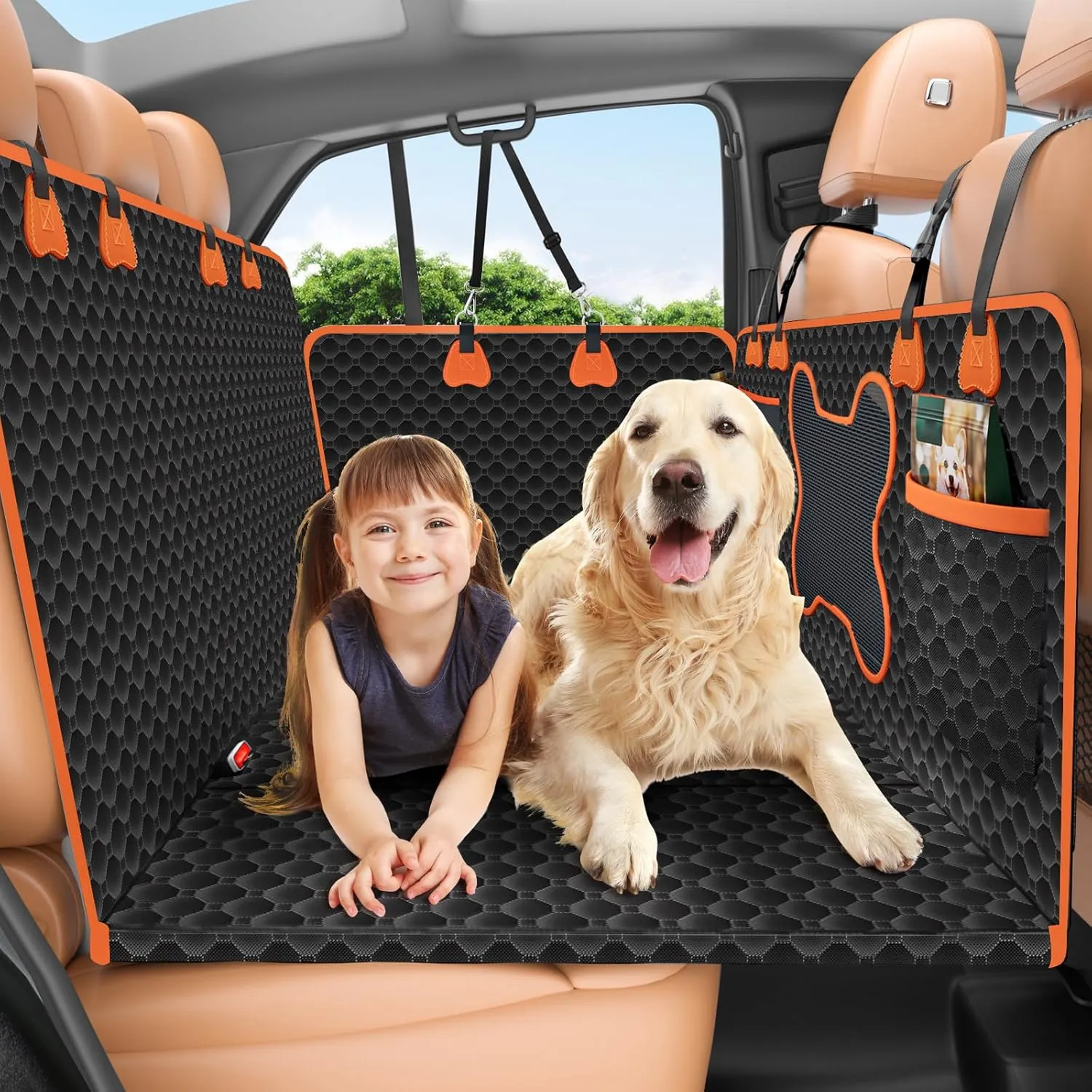 Back Seat Extender for Dogs,Waterproof Back seat pet Cover for Dogs,Hard Bottom Up to 500Lbs Dog car seat Cover for Back seat,Black Large Space Dog Hammock for Car,SUV