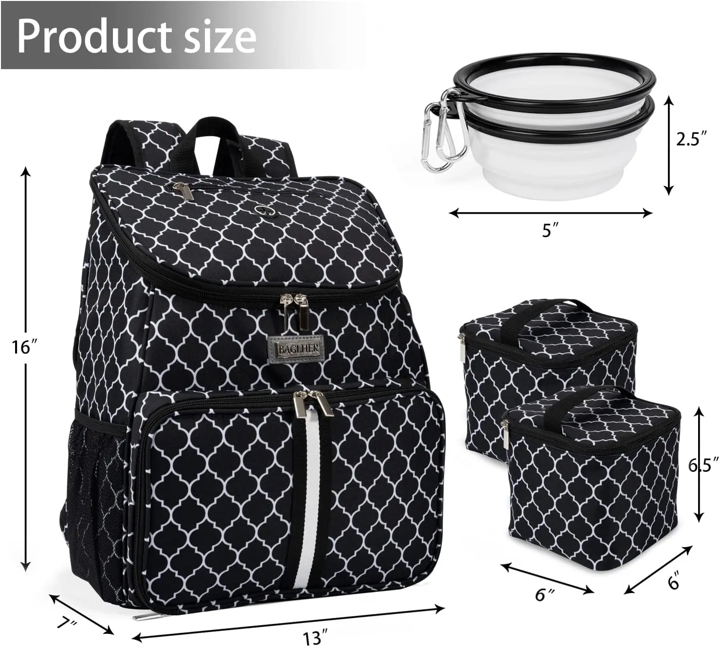 BAGLHERDog Travel Bag, Airline Approved Pet Supplies Backpack, Dog Travel Backpack with 2 Silicone Collapsible Bowls and 2 Food Baskets