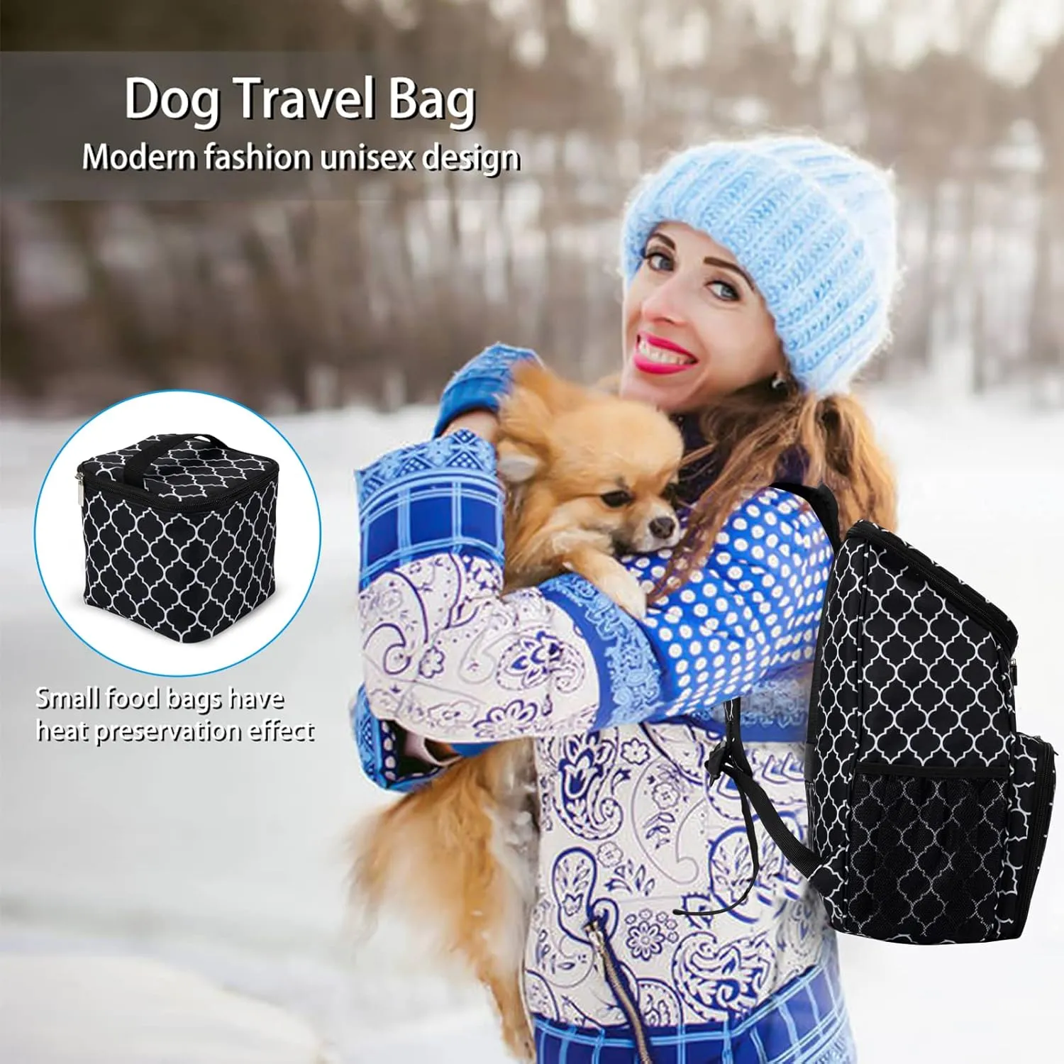 BAGLHERDog Travel Bag, Airline Approved Pet Supplies Backpack, Dog Travel Backpack with 2 Silicone Collapsible Bowls and 2 Food Baskets