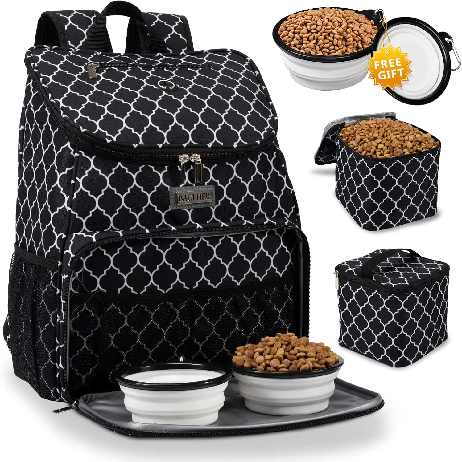 BAGLHERDog Travel Bag, Airline Approved Pet Supplies Backpack, Dog Travel Backpack with 2 Silicone Collapsible Bowls and 2 Food Baskets