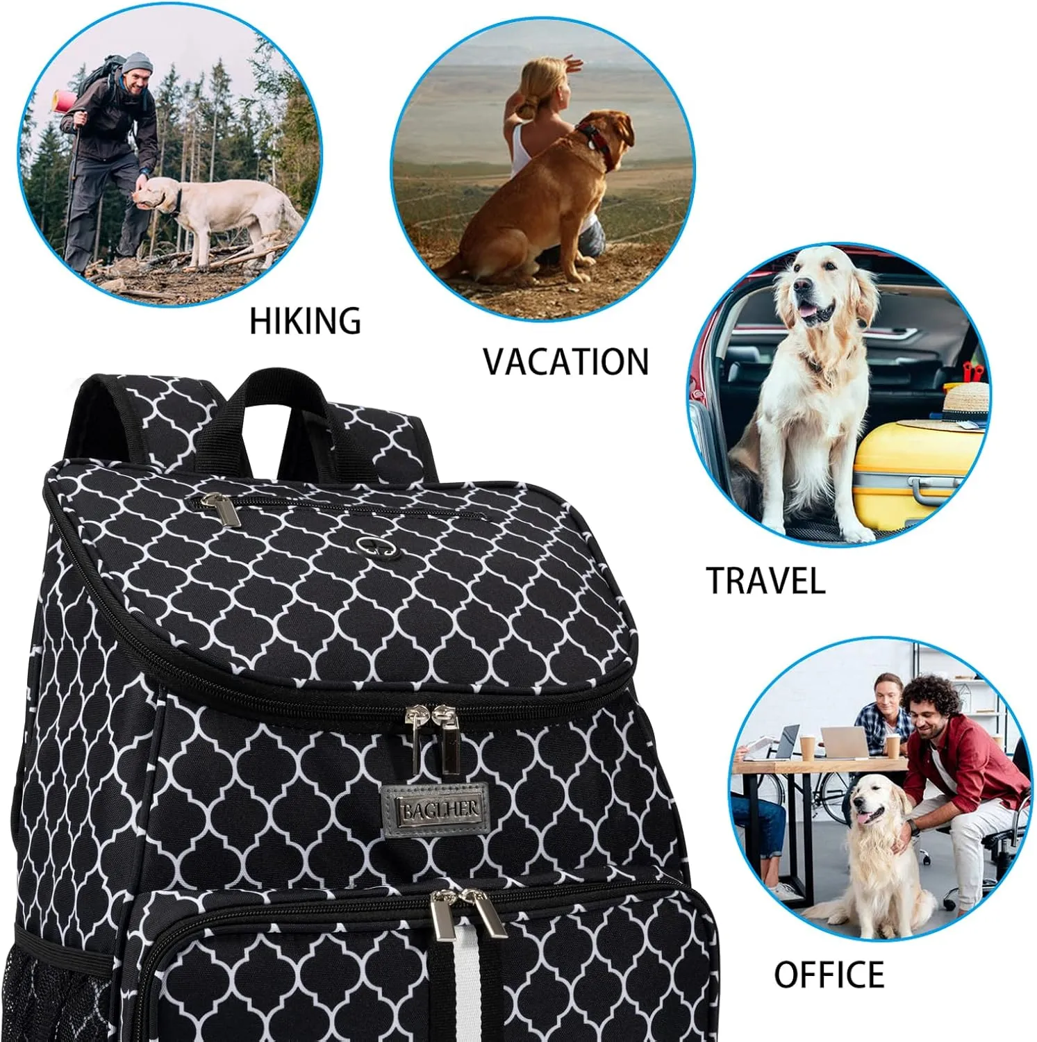 BAGLHERDog Travel Bag, Airline Approved Pet Supplies Backpack, Dog Travel Backpack with 2 Silicone Collapsible Bowls and 2 Food Baskets