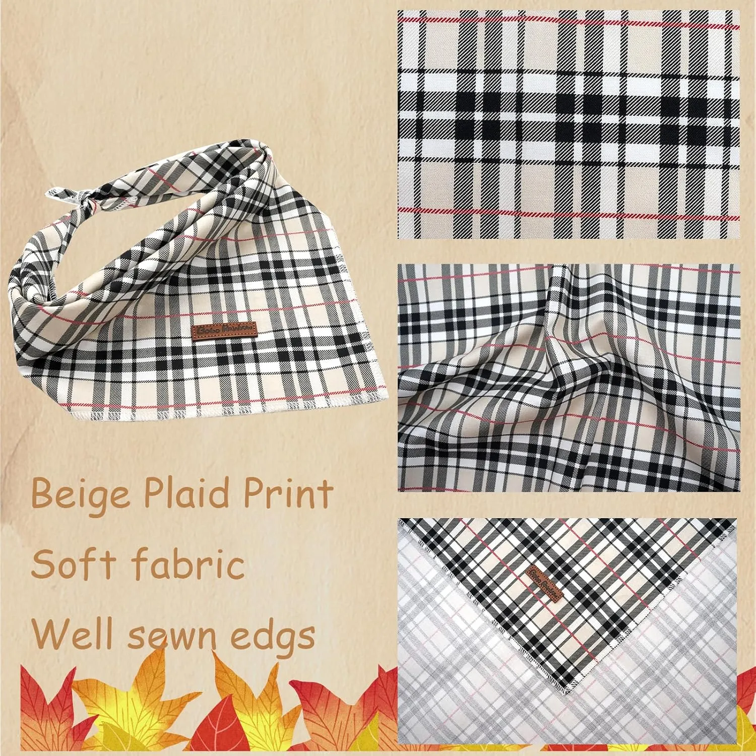 Bandana - 1Pack Plaid Washable Scarf, Square Bib Kerchief for Female or Male Dogs, Adjustable for Small Medium Large Pets