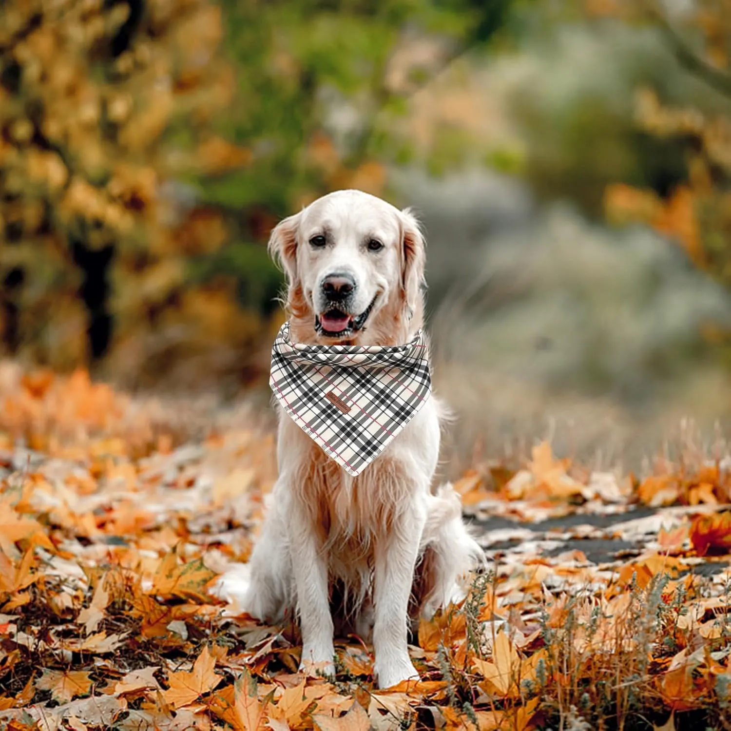 Bandana - 1Pack Plaid Washable Scarf, Square Bib Kerchief for Female or Male Dogs, Adjustable for Small Medium Large Pets