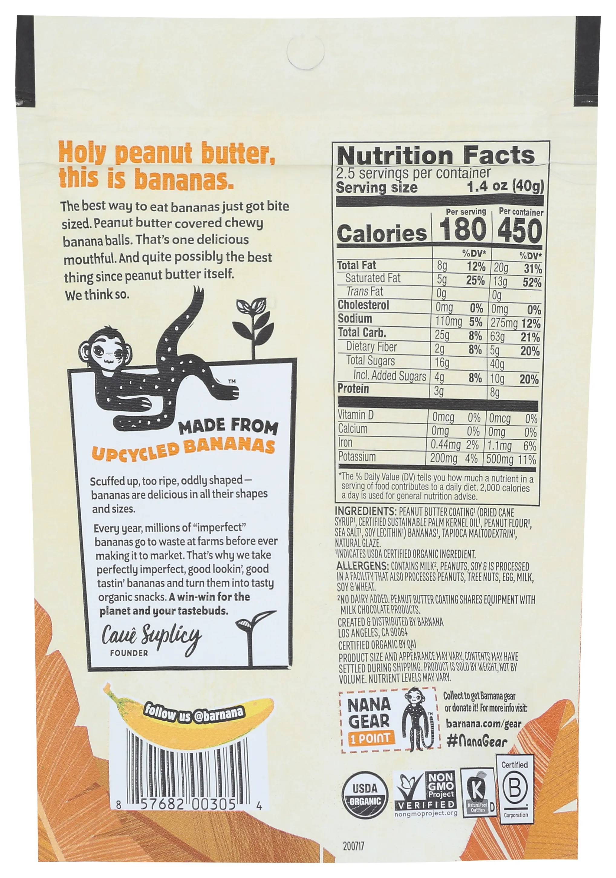 Barnana Peanut Butter Banana Bites-3.5 oz.-6/Case