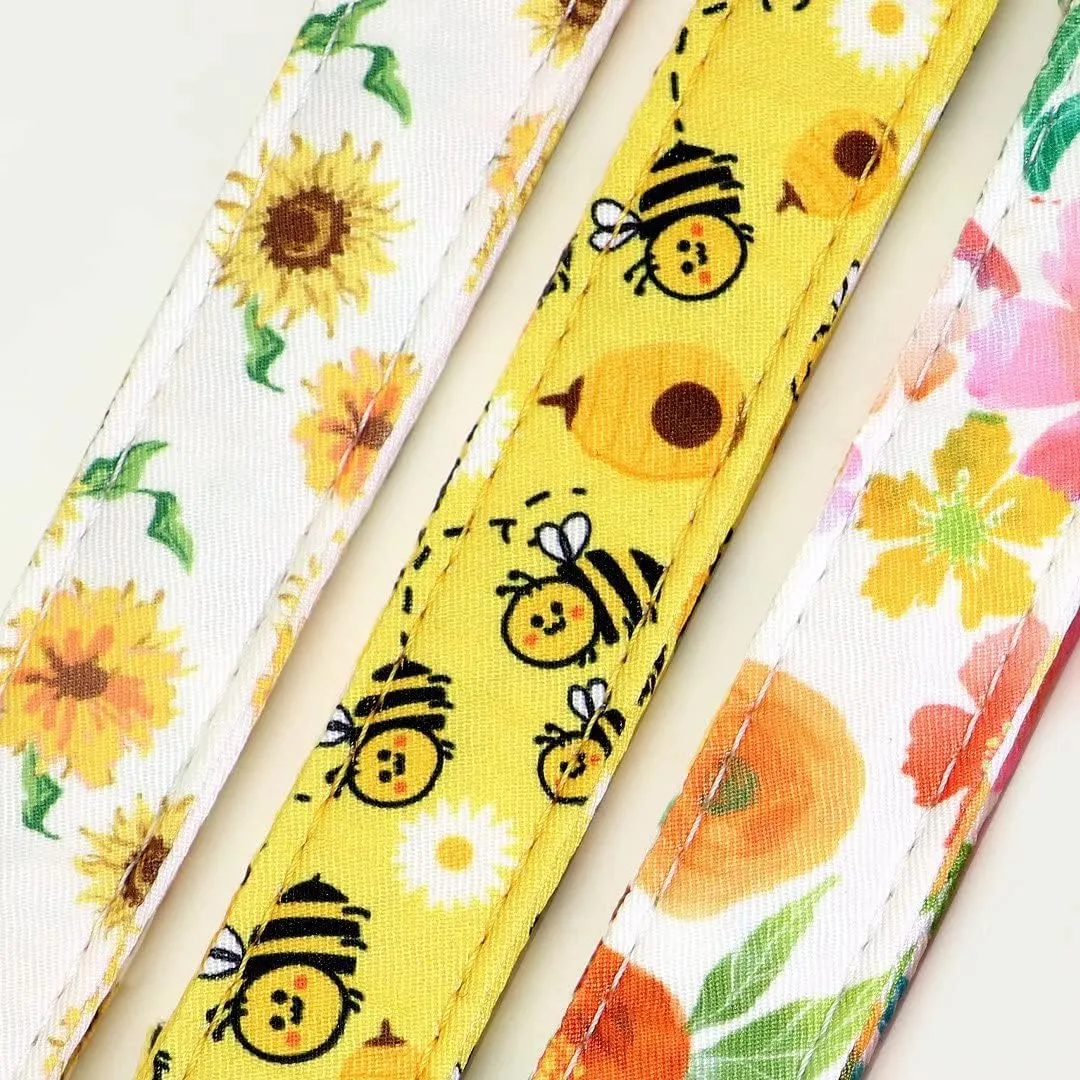 Beirui Cute Girl Dog Collars with Vibrant Floral Patterns, Female Dog Collar with Bowtie for Walking, Durable Adjustable Collar for Small Medium Large Dogs(M, Yellow)