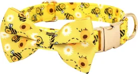 Beirui Cute Girl Dog Collars with Vibrant Floral Patterns, Female Dog Collar with Bowtie for Walking, Durable Adjustable Collar for Small Medium Large Dogs(M, Yellow)