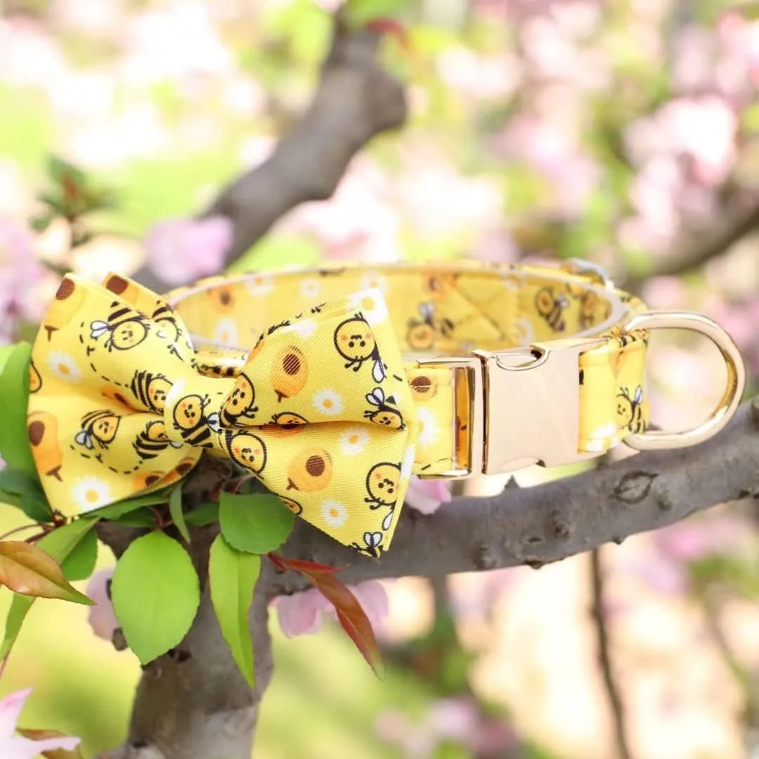 Beirui Cute Girl Dog Collars with Vibrant Floral Patterns, Female Dog Collar with Bowtie for Walking, Durable Adjustable Collar for Small Medium Large Dogs(M, Yellow)