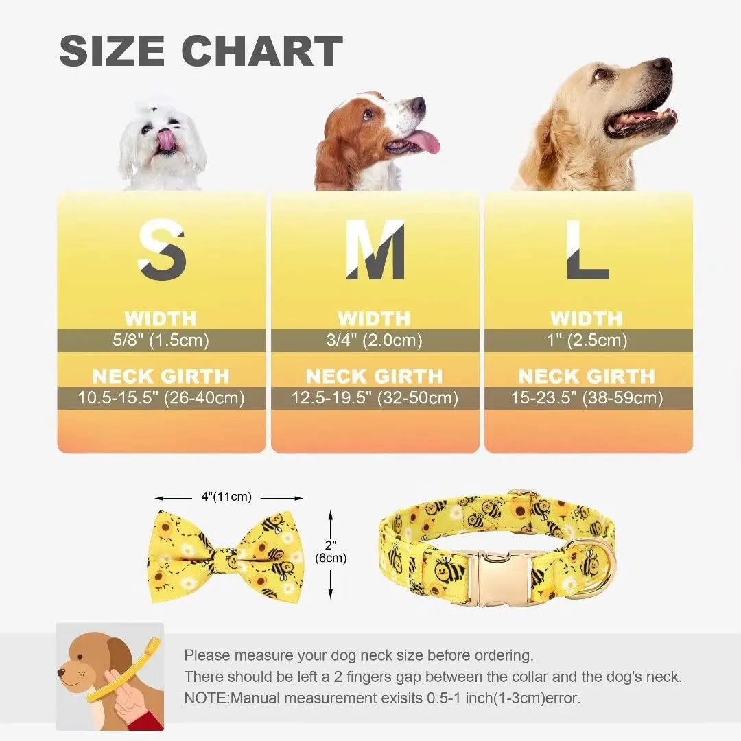 Beirui Cute Girl Dog Collars with Vibrant Floral Patterns, Female Dog Collar with Bowtie for Walking, Durable Adjustable Collar for Small Medium Large Dogs(M, Yellow)