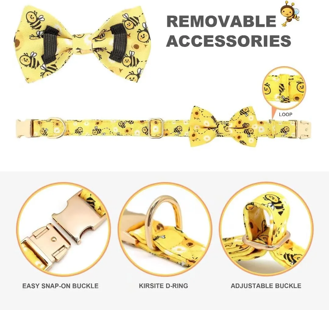 Beirui Cute Girl Dog Collars with Vibrant Floral Patterns, Female Dog Collar with Bowtie for Walking, Durable Adjustable Collar for Small Medium Large Dogs(M, Yellow)