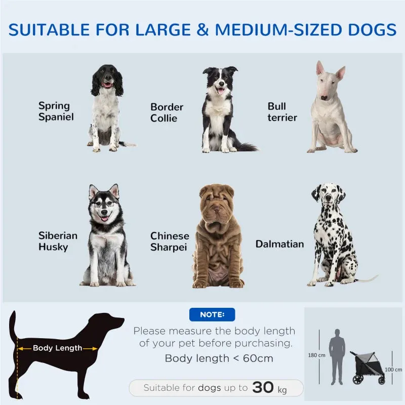 Black Pet Stroller with Rain Cover for Medium and Large Dogs