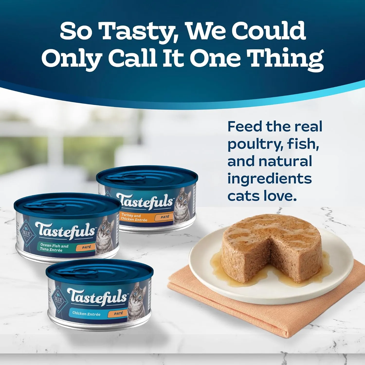 Blue Buffalo Tastefuls Wet Cat Food Pat Variety Pack, Made with Natural Ingredients, Chicken, Turkey & Chicken, Ocean Fish & Tuna Entres, 5.5-oz Cans (24 Count, 8 of Each)