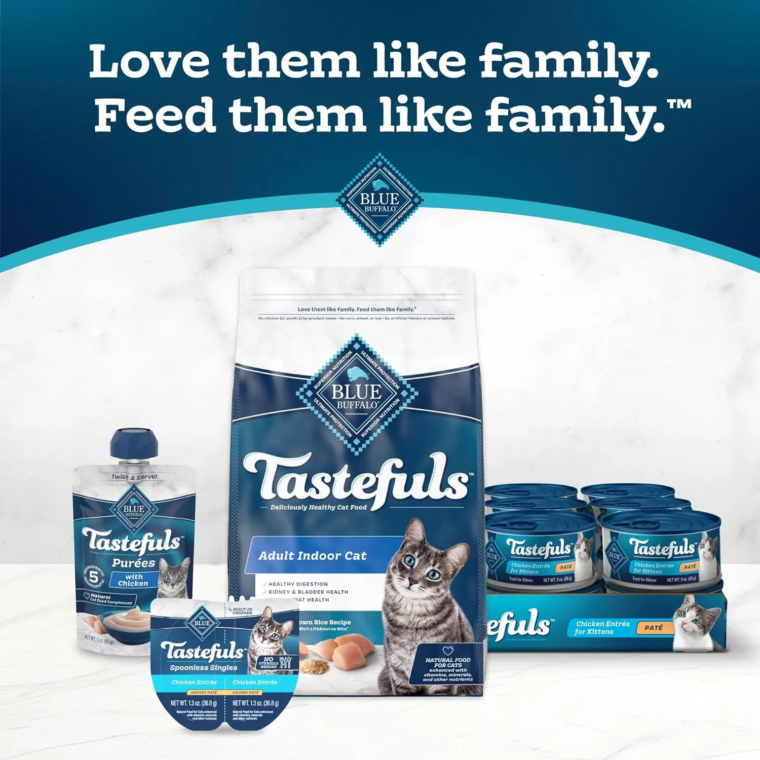 Blue Buffalo Tastefuls Wet Cat Food Pat Variety Pack, Made with Natural Ingredients, Chicken, Turkey & Chicken, Ocean Fish & Tuna Entres, 5.5-oz Cans (24 Count, 8 of Each)