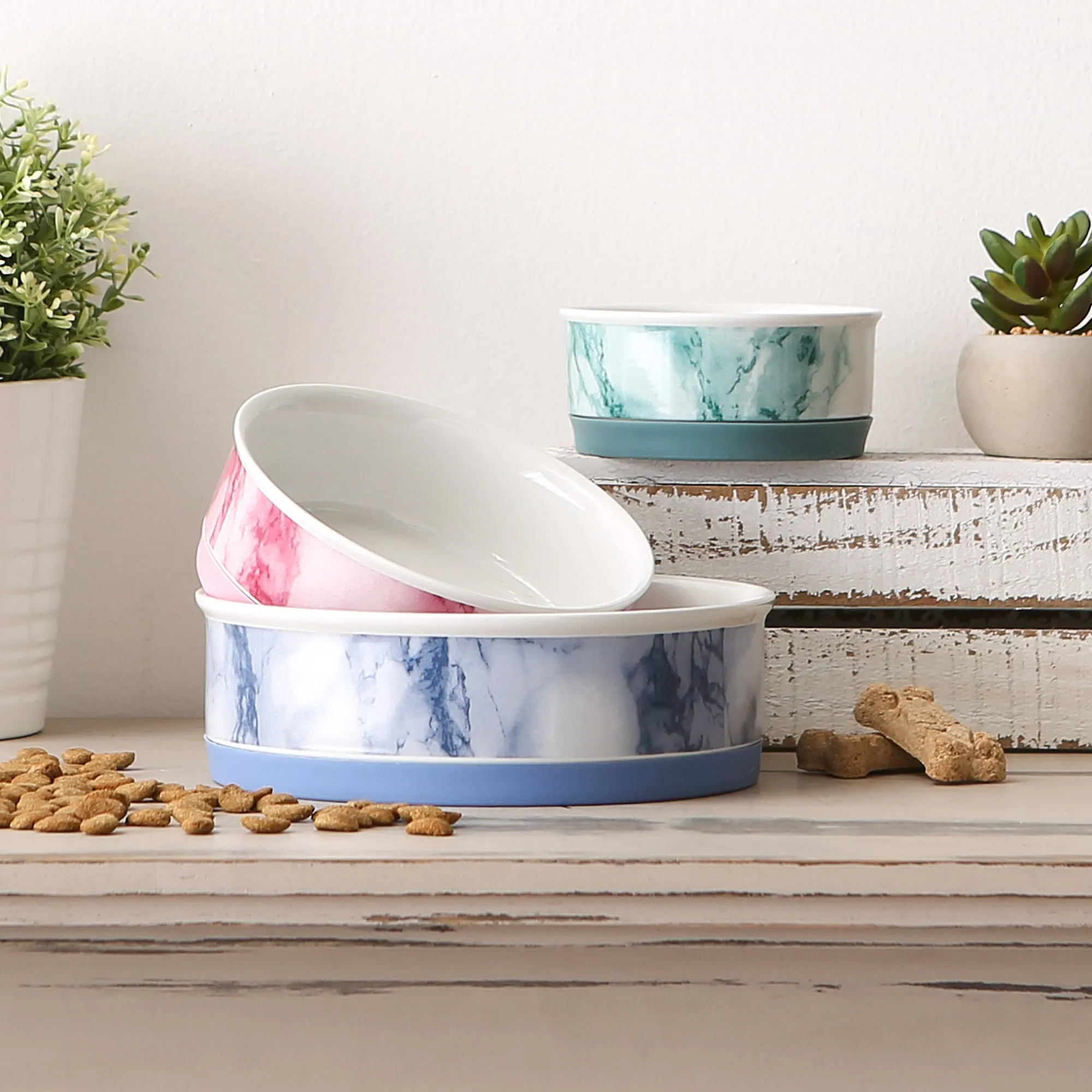 Blue Marble Pet Bowl Set of 2, Small - 3/4 C Capacity