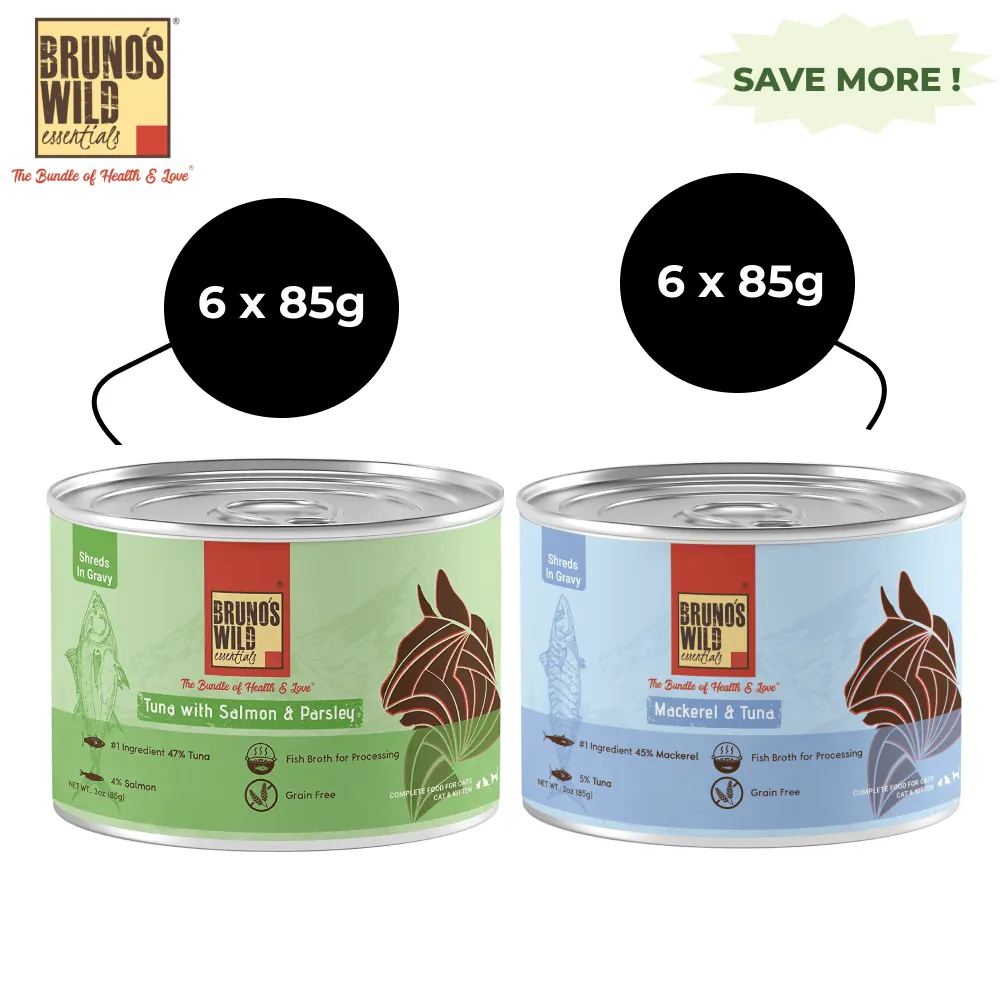 Bruno's Wild Essentials Mackerel & Tuna and Tuna with Salmon & Parsely Cat Wet Food Combo (6 6)