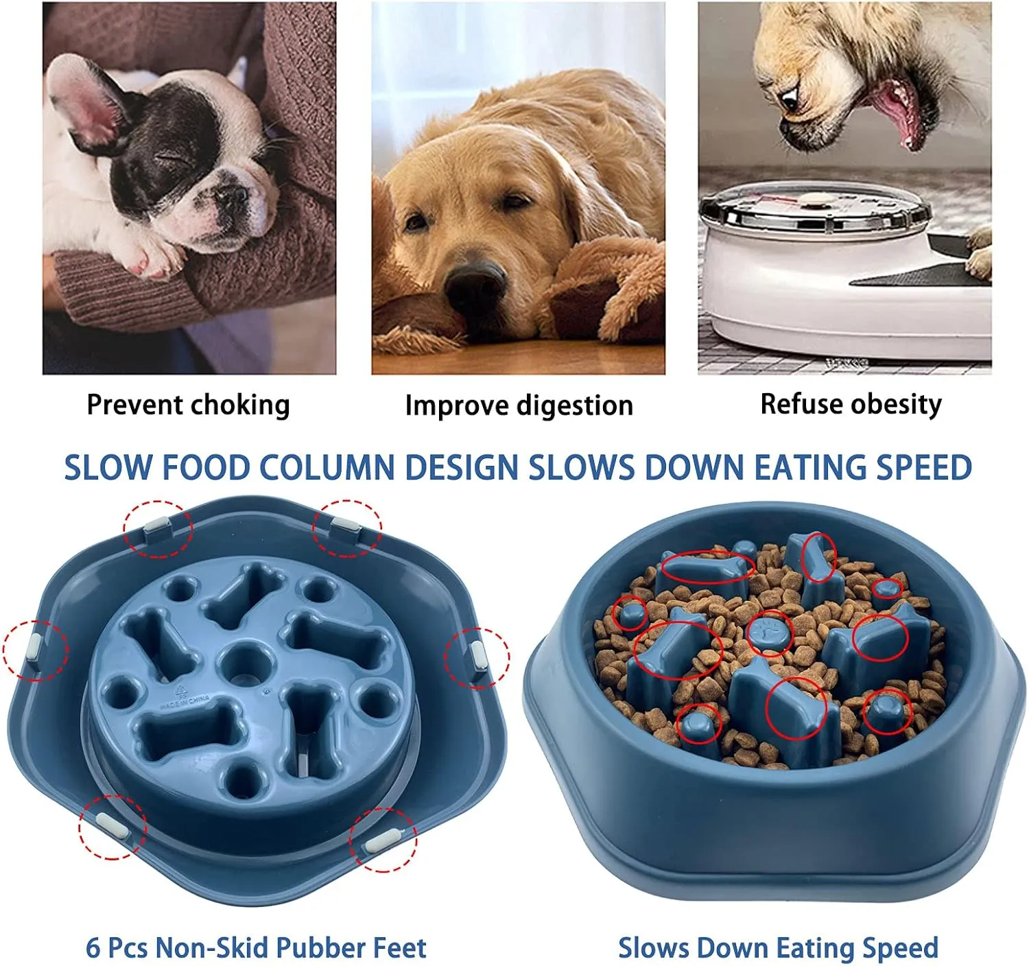 CAISHOW Slow Feeder Dog Bowl Anti Gulping Healthy Eating Interactive Bloat Stop Fun Alternative Non Slip Dog Slow Food Feeding Pet Bowl Slow Eating Healthy Design for Small Medium Size Dogs