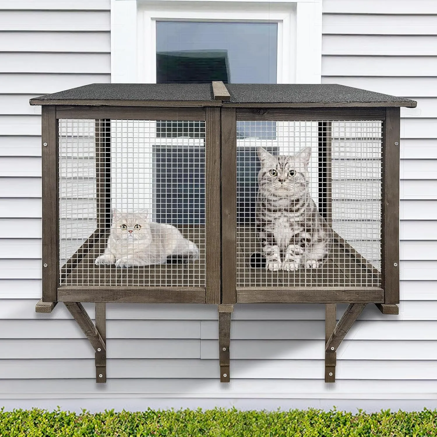 Cat Catio Outdoor Window Enclosure for Large Cats - Expandable Cat Window Bed for Napping, Sunbathing & Enjoying Scenery