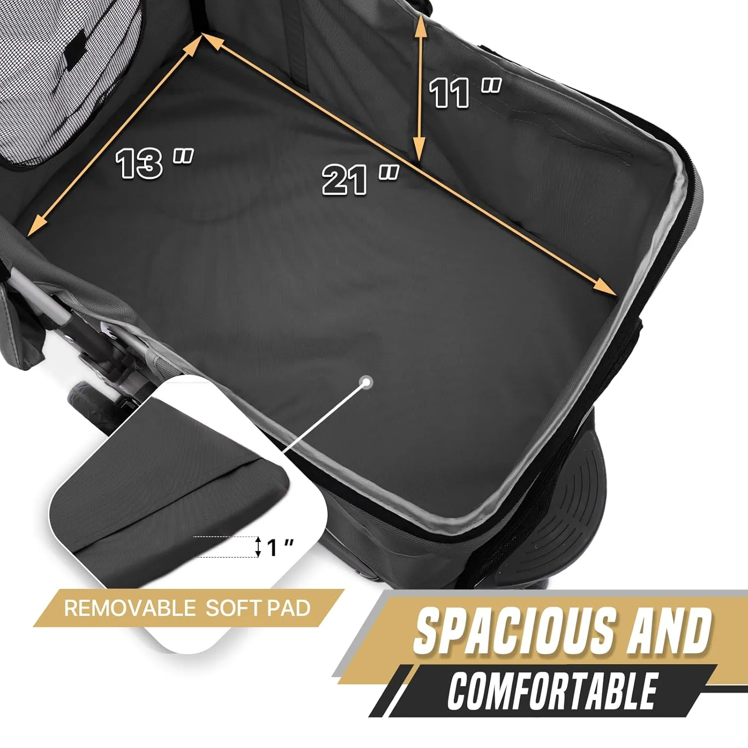 Cat Dog Stroller - 3-Wheels for Medium/Puppy Dogs 30 Lbs, Cats - Foldable With Storage Basket, Cup Holder, Breathable Mesh - Coffee