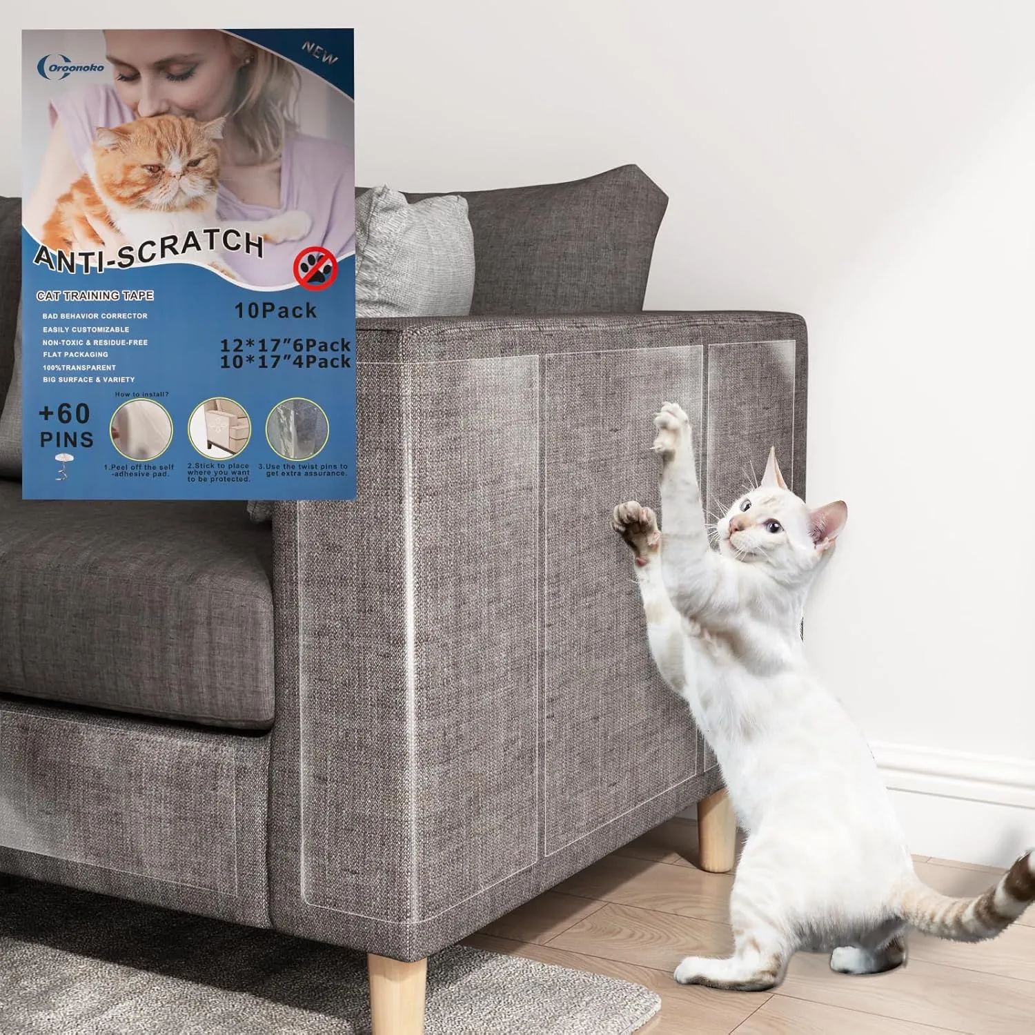 Cat Scratch Furniture Protectors,10 Packs Clear Couch Protector from Cat Scratch Guard,Sofa Corner Scratching Training Tape Deterrent (10pack-6 * 17''12'' 4 * 17''10'')