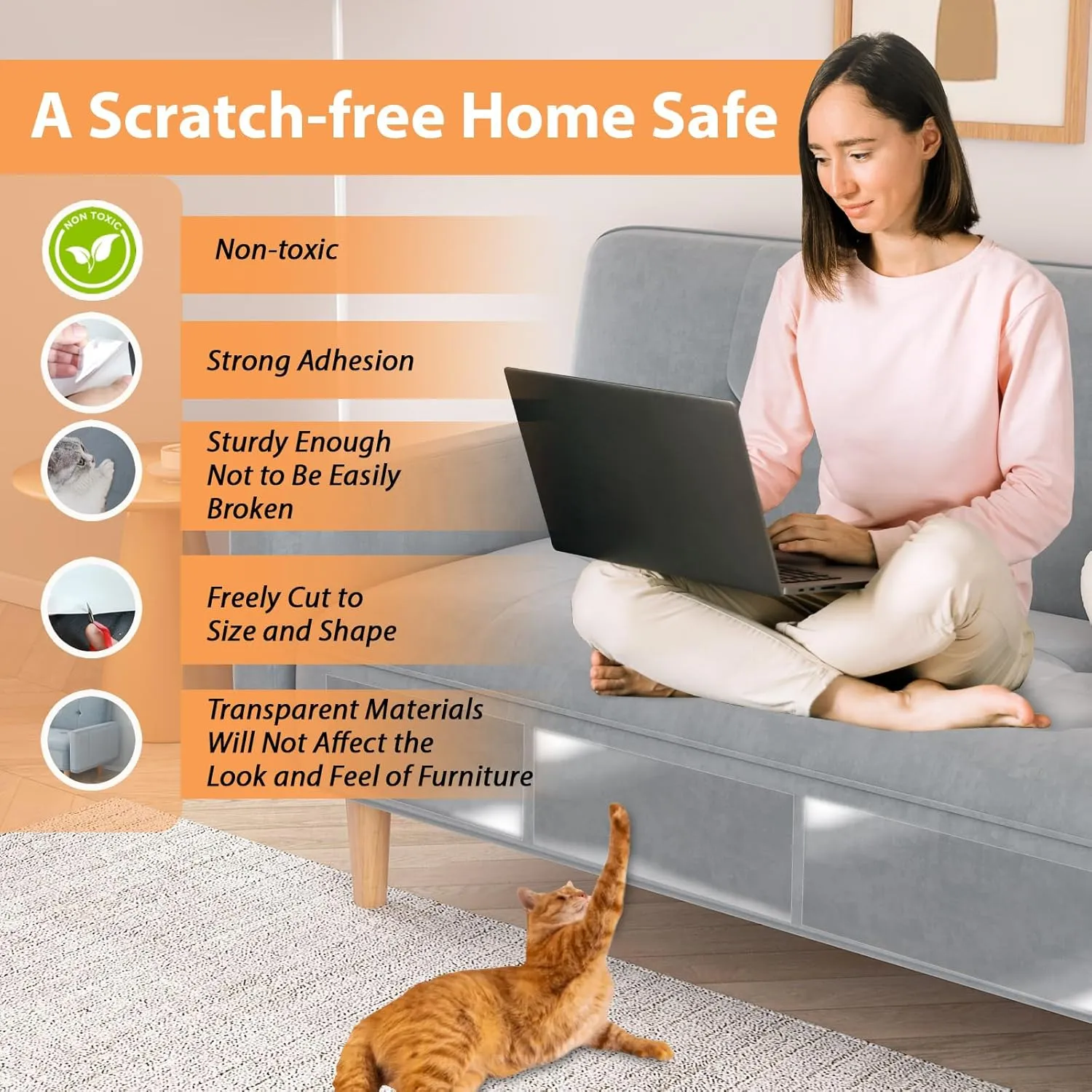 Cat Scratch Furniture Protectors,10 Packs Clear Couch Protector from Cat Scratch Guard,Sofa Corner Scratching Training Tape Deterrent (10pack-6 * 17''12'' 4 * 17''10'')