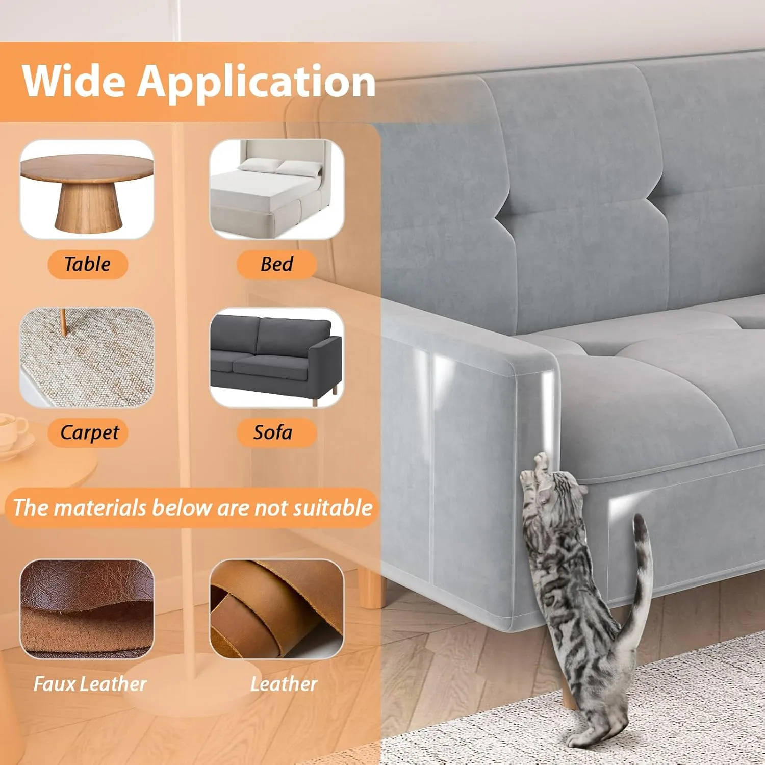 Cat Scratch Furniture Protectors,10 Packs Clear Couch Protector from Cat Scratch Guard,Sofa Corner Scratching Training Tape Deterrent (10pack-6 * 17''12'' 4 * 17''10'')