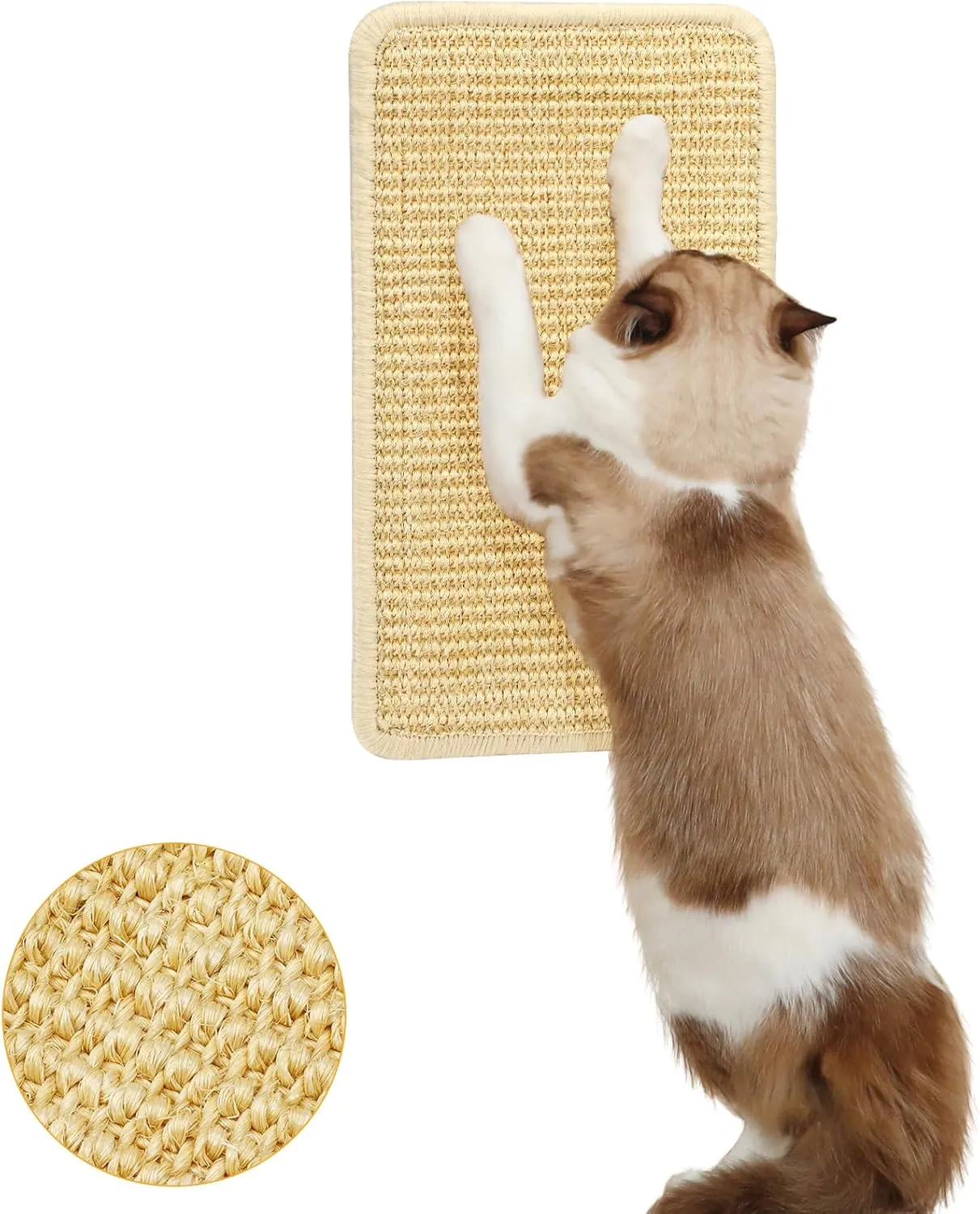 Cat Scratcher Mat Wall Mounted, 14 X 8 Inch Natural Sisal Cat Scratch Pad, Vertical Cat Scratching Board with Velcro Tapes, Protect Wall, Couch, Carpet, Furniture