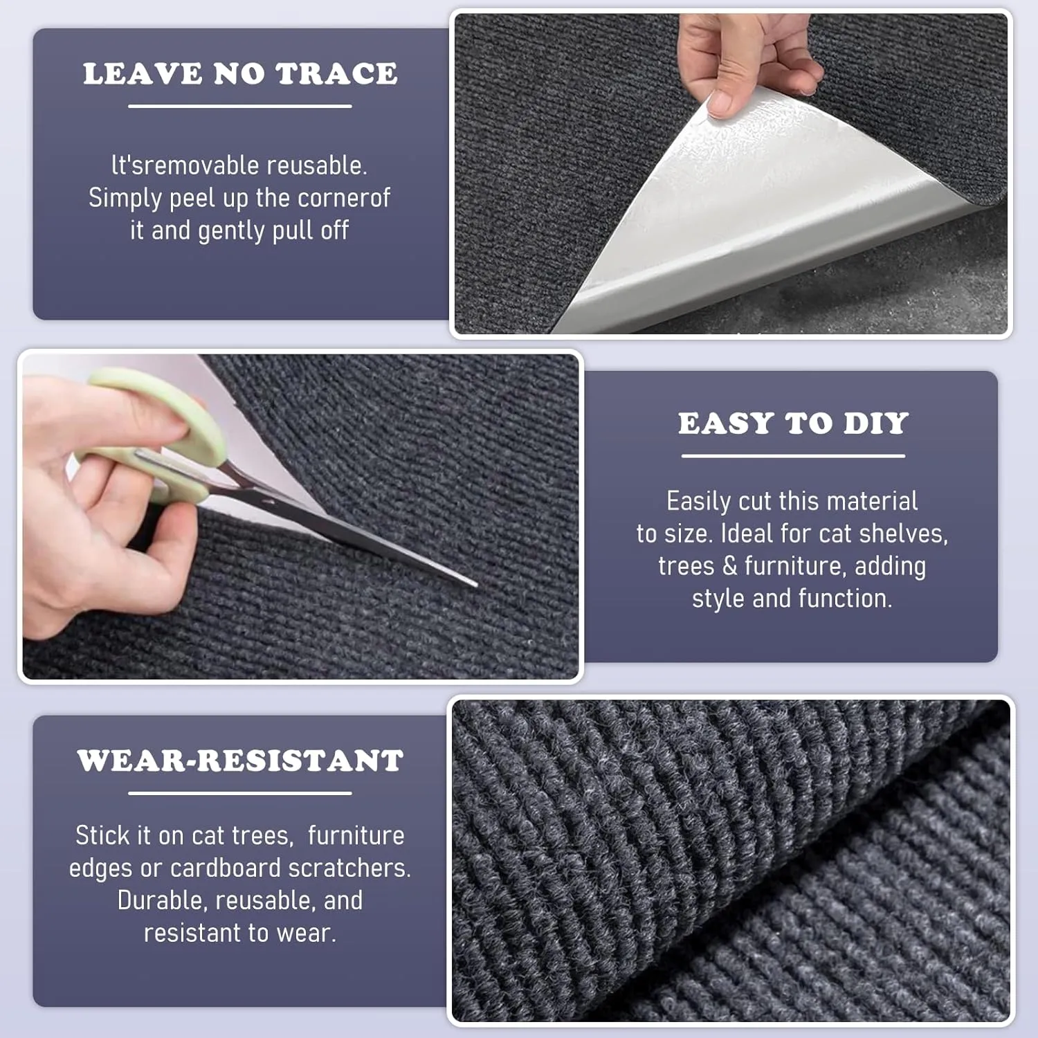 Cat Scratching Furniture Protector Self Adhesive Trimmable Protective Sofa Carpet Leather Furniture Pad Replacement for Cat Tree Shelves DIY Pet Scratch Protector (Light Grey, 15.7"x78.7")