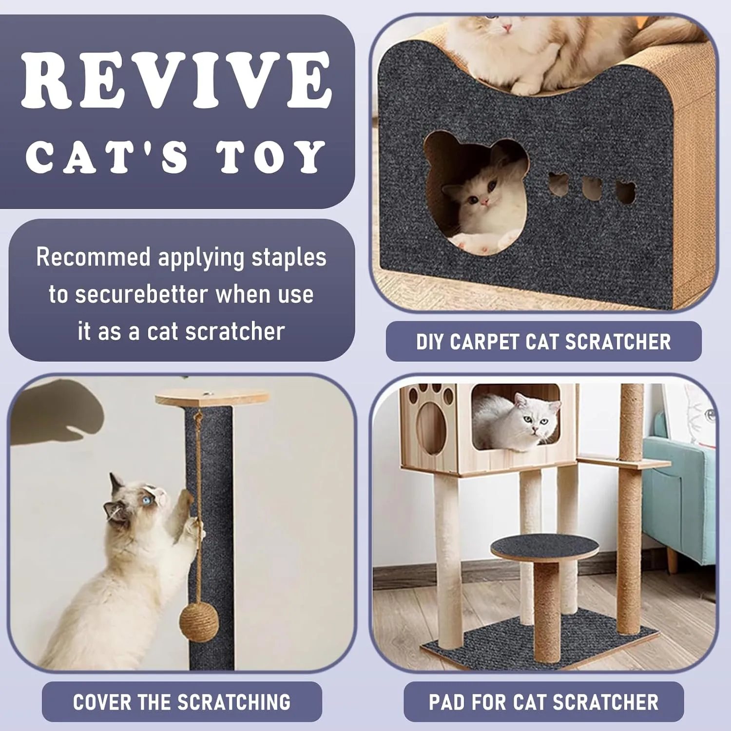Cat Scratching Furniture Protector Self Adhesive Trimmable Protective Sofa Carpet Leather Furniture Pad Replacement for Cat Tree Shelves DIY Pet Scratch Protector (Light Grey, 15.7"x78.7")