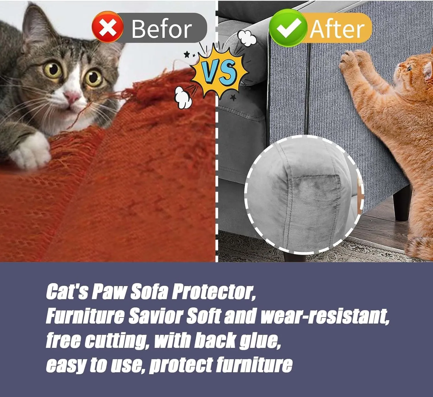 Cat Scratching Furniture Protector Self Adhesive Trimmable Protective Sofa Carpet Leather Furniture Pad Replacement for Cat Tree Shelves DIY Pet Scratch Protector (Light Grey, 15.7"x78.7")