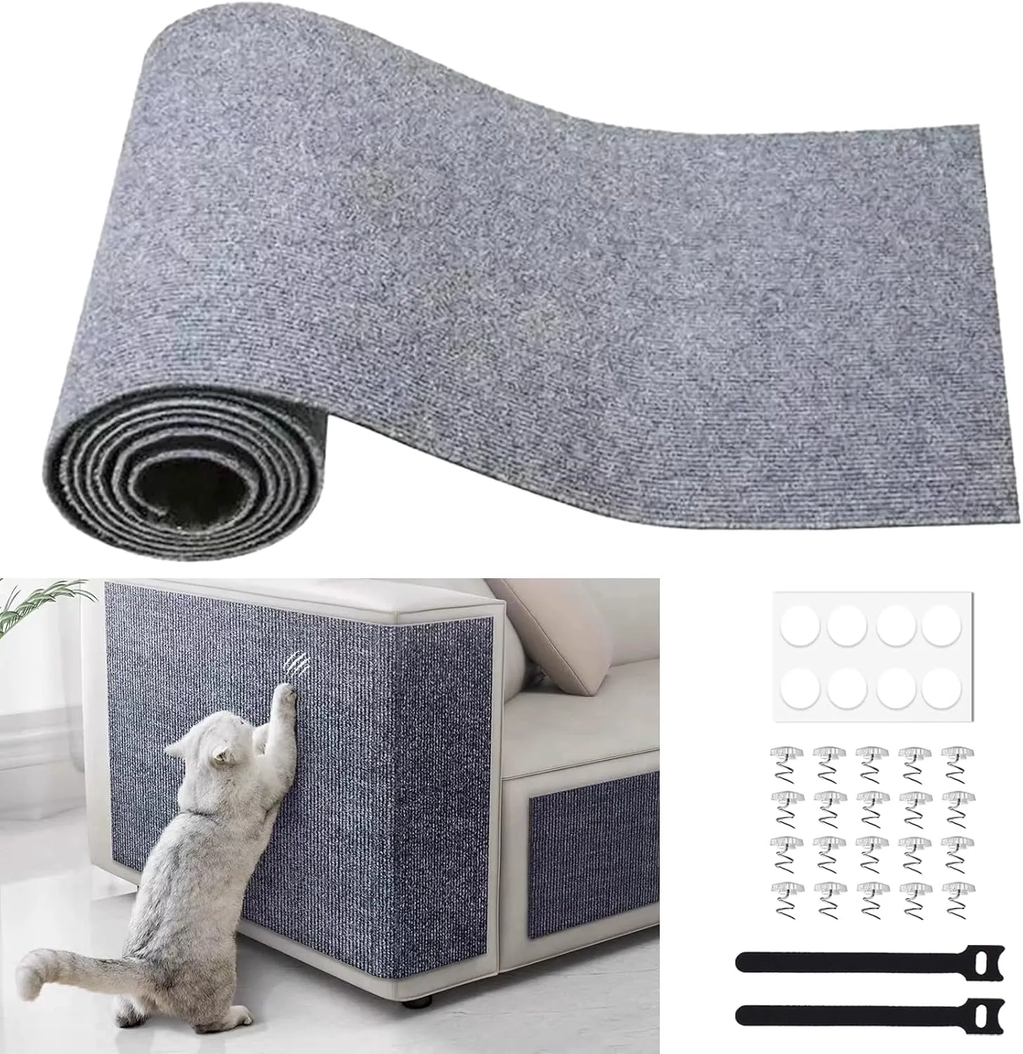 Cat Scratching Furniture Protector Self Adhesive Trimmable Protective Sofa Carpet Leather Furniture Pad Replacement for Cat Tree Shelves DIY Pet Scratch Protector (Light Grey, 15.7"x78.7")