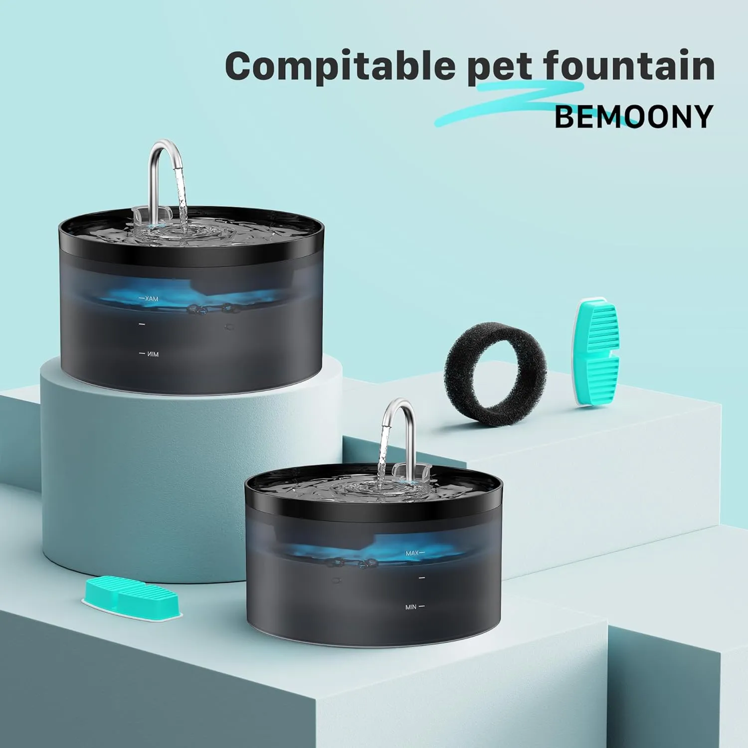 Cat Water Fountain Filters : BEMOONY Pet Water Fountain Replacement Filter - 24 Packs of Cat Fountain Filters (12 Carbon Filters   12 Sponges) - Multiple Filtration Please Replace it Every 2-3 Weeks