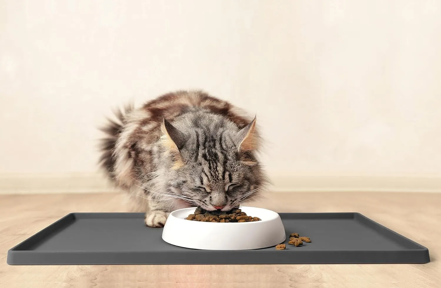 CatGuru Cat Food Mat, Small & Large Feeding Mats, 100% Waterproof Silicone Pet Placemat, Non-Slip Cat Food and Water Bowl or Water Fountain (Small, Carbon)